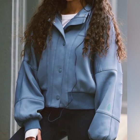 Free People Slate Blue Bomber Jacket - Picture 4 of 7